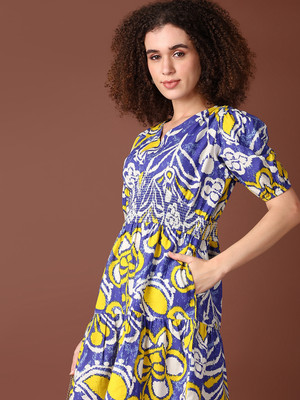 V-MART Women A-line Blue Knee Length Dress