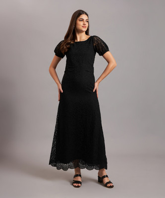 Eavan Women Fit and Flare Black Maxi/Full Length Dress