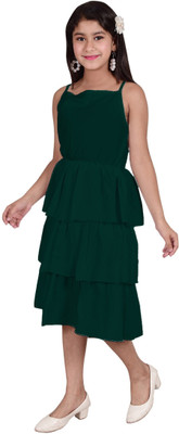 MYKUKI Women Ruffled Dark Green Midi/Calf Length Dress