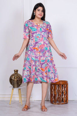 phoolkesa Women A-line Multicolor Midi/Calf Length Dress