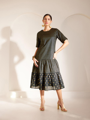 Fable Street Women A-line Black Knee Length Dress