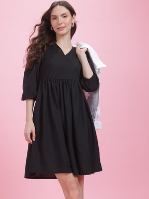 Dressberry Women A-line Black Above Knee/Mid Thigh Length Dress