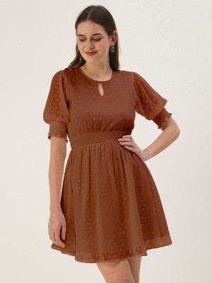 Dressberry Women Fit and Flare Brown Dress