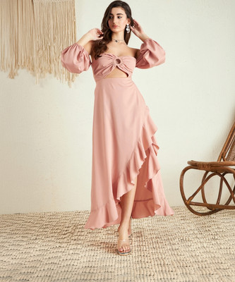 Berrylush Women A-line Pink Midi/Calf Length Dress