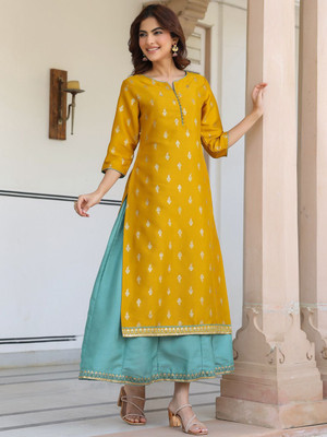Janasya Women Tiered Yellow Midi/Calf Length Dress