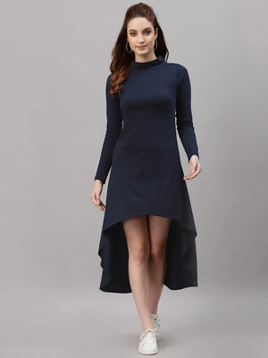 METRONAUT Women High Low Blue Midi/Calf Length Dress