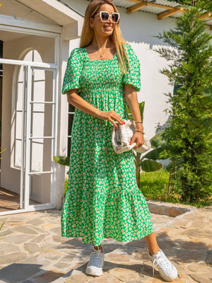 Moda Rapido Women Fit and Flare Green Knee Length Dress