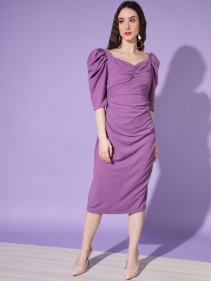 WoowZerZ Women Gathered Purple Dress