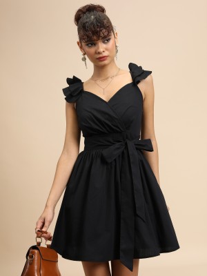 Tokyo Talkies Women Ruffled Black Dress