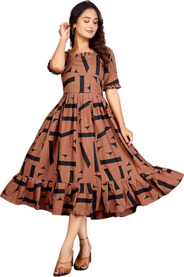 Nautiful Women Fit and Flare Brown Midi/Calf Length Dress