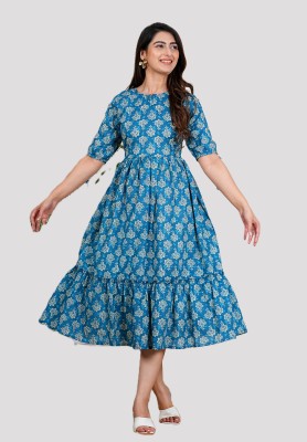 Twirl Tales Women Fit and Flare Blue Dress