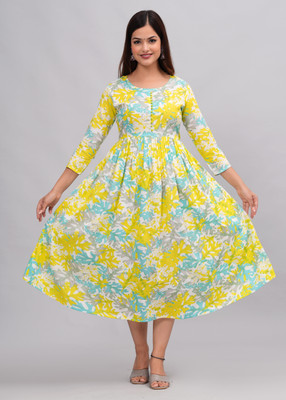 TANTANATAN Women Floral Print Anarkali Kurta(Light Green)