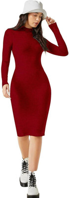DESIGN PLUS FASHION Women Bodycon Maroon Below Knee Dress