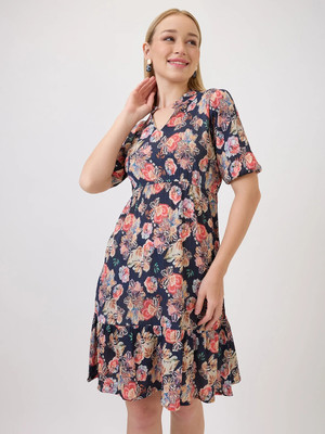 AmarAsha Women Fit and Flare Black Knee Length Dress