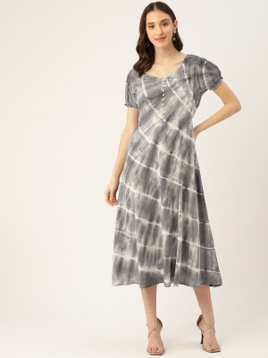 PinkTribe Women Maxi Grey, White Dress