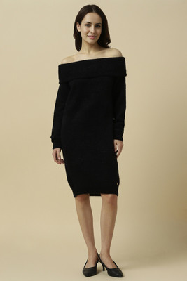 Allen Solly Women Fit and Flare Black Above Knee/Mid Thigh Length Dress