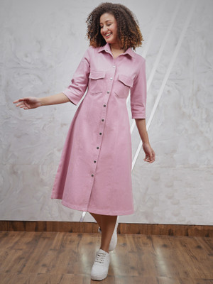ATHENA Women A-line Pink Midi/Calf Length Dress
