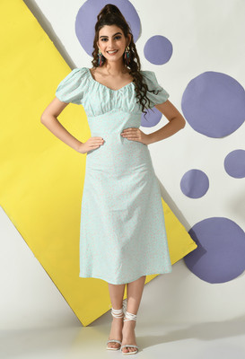 CELESTINA Women Fit and Flare Light Green Below Knee Dress