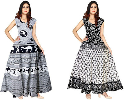 RADHA RANI COLLECTION Women A-line Multicolor Maxi/Full Length Dress