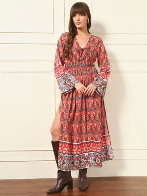 TANDUL Women Fit and Flare Multicolor Maxi/Full Length Dress