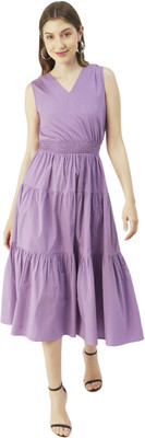 moomaya Women A-line Purple Midi/Calf Length Dress