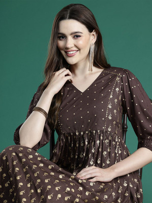 Sangria Women A-line Brown Midi/Calf Length Dress