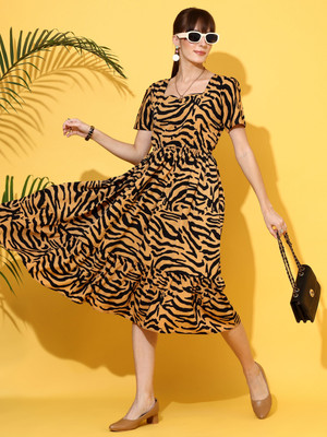 Sheetal Accociates Women Fit and Flare Brown Midi/Calf Length Dress