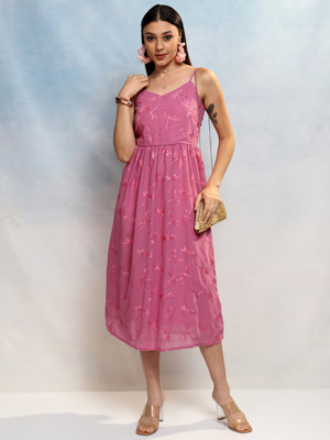 Vishudh Women A-line Pink Midi/Calf Length Dress