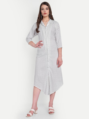 tilism Women Shirt White Midi/Calf Length Dress