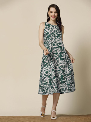 Moda Rapido Women A-line Green Midi/Calf Length Dress