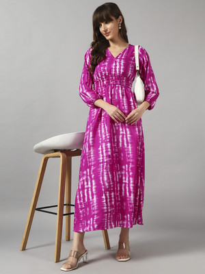 Raiyani Enterprise Women Fit and Flare Purple Midi/Calf Length Dress