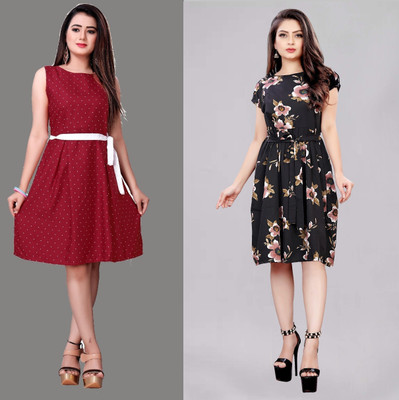 maruti fab Women Fit and Flare Multicolor Knee Length Dress