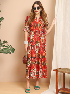 FabFinds Women A-line Multicolor Maxi/Full Length Dress