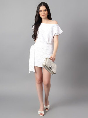 KOTTY Women Sheath White Above Knee/Mid Thigh Length Dress