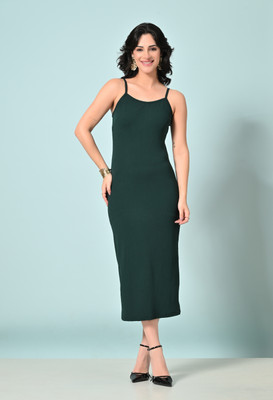 HouseOfCommon Women Bodycon Green Knee Length Dress