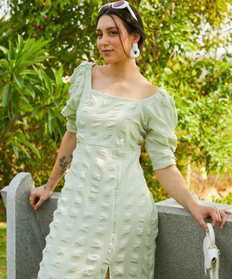 Pina Colada Women A-line Green Midi/Calf Length Dress