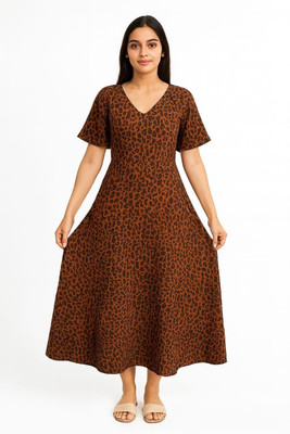 UMSU Women Fit and Flare Brown Maxi/Full Length Dress
