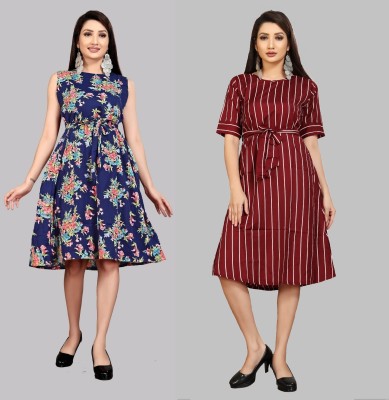 maruti fab Women A-line Dark Blue, Maroon Dress