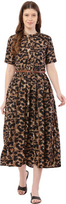 Miranga Women Fit and Flare Multicolor Midi/Calf Length Dress