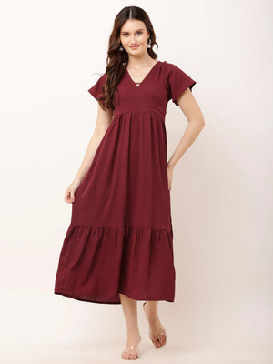 Pratyusha Women Fit and Flare Brown Midi/Calf Length Dress
