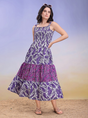 PURVAJA Women Tiered Purple Maxi/Full Length Dress