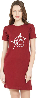 HouseOfCommon Women T Shirt Red Above Knee/Mid Thigh Length Dress