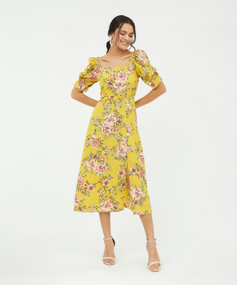 HARPA Women A-line Yellow Midi/Calf Length Dress