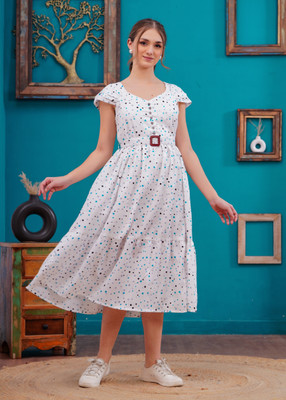 Oh Mi Dios Women Fit and Flare Light Blue Below Knee Dress