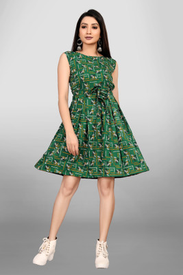 MAA FAB Women Fit And Flare Green Dress For Rs. 199 @ 86 %