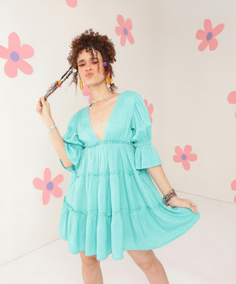 PRETTY LOVING THING Women Tiered Green Above Knee/Mid Thigh Length Dress