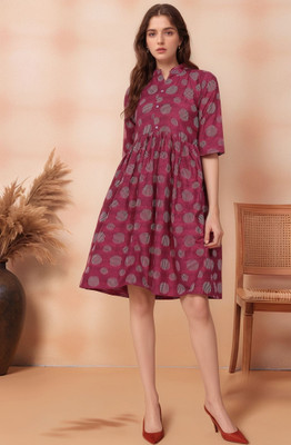 Vinhscape Women Asymmetric Multicolor Midi/Calf Length Dress