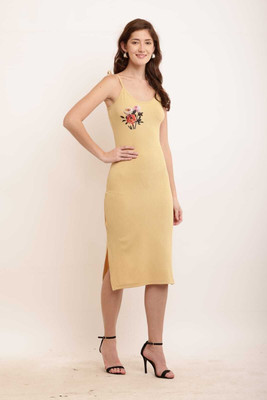 Stylespot Women Bodycon Yellow Below Knee Dress