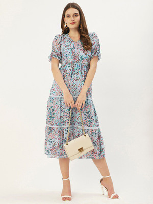 Dressberry Women Fit and Flare Grey Midi/Calf Length Dress