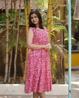 Fashion2wear Women A-line Pink Knee Length Dress